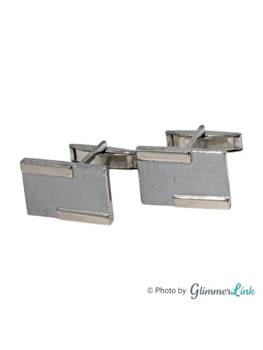 Vintage Rectangular Textured Mid Century Silver Tone Cufflinks